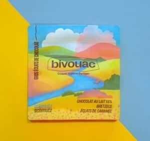 sachet 100 grammes de chocolat au lait 55% bretzels et éclats de caramel bio - marque bivouac