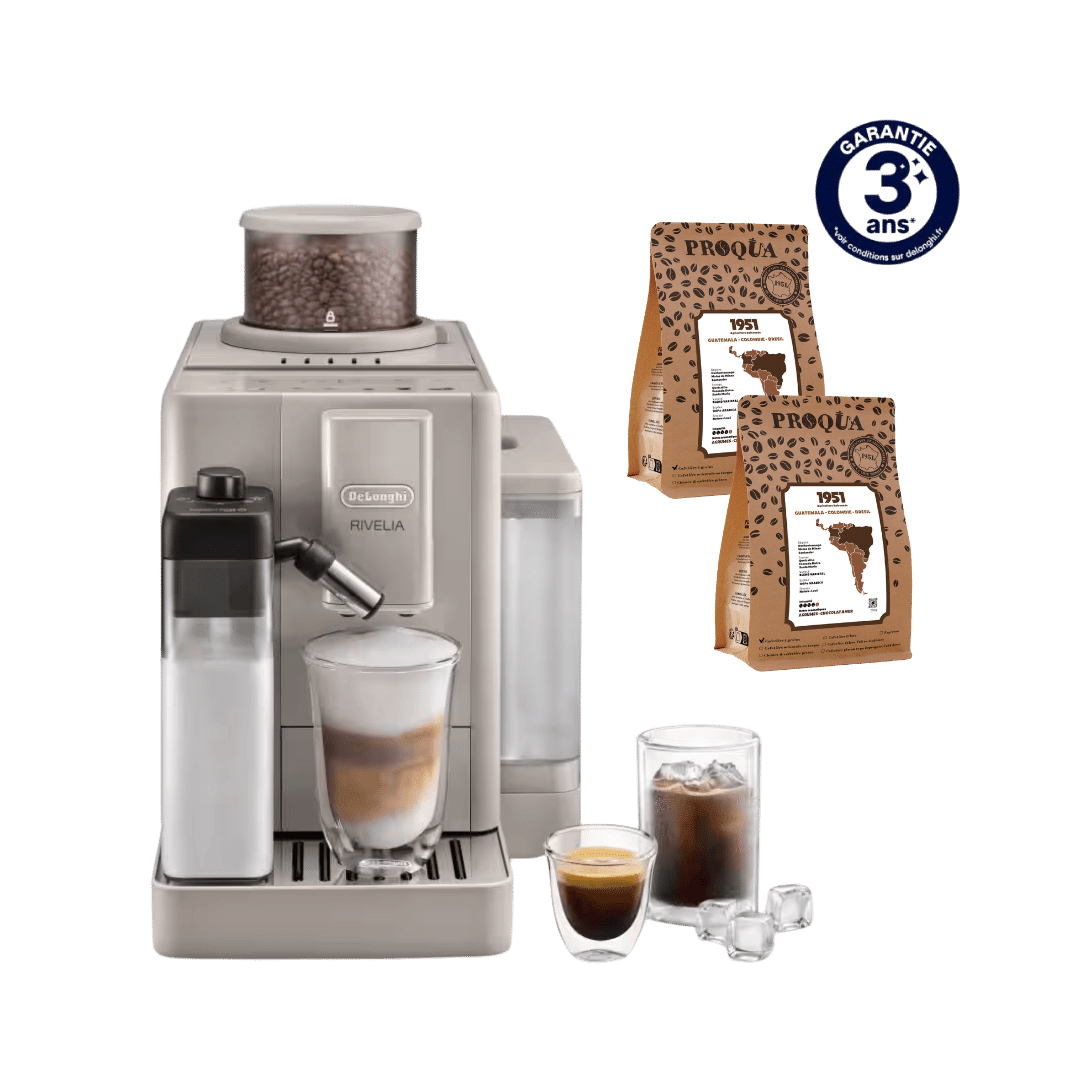 MACHINE À CAFÉ À GRAIN RIVELIA START BEIGE SABLE FEB4255.BG + 2 PAQUETS DE CAFÉ OFFERTS