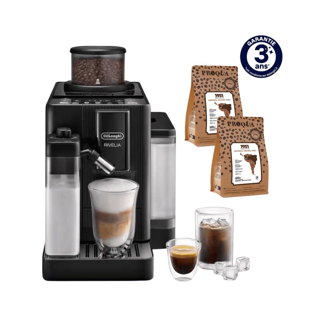 MACHINE À CAFÉ À GRAIN RIVELIA START NOIR ONYX FEB4255.B + 2 PAQUETS DE CAFÉ OFFERTS