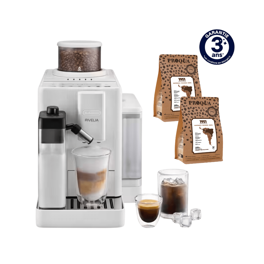 MACHINE À CAFÉ À GRAIN RIVELIA START BLANC ARCTIQUE FEB4255.W + 2 PAQUETS DE CAFÉ OFFERTS