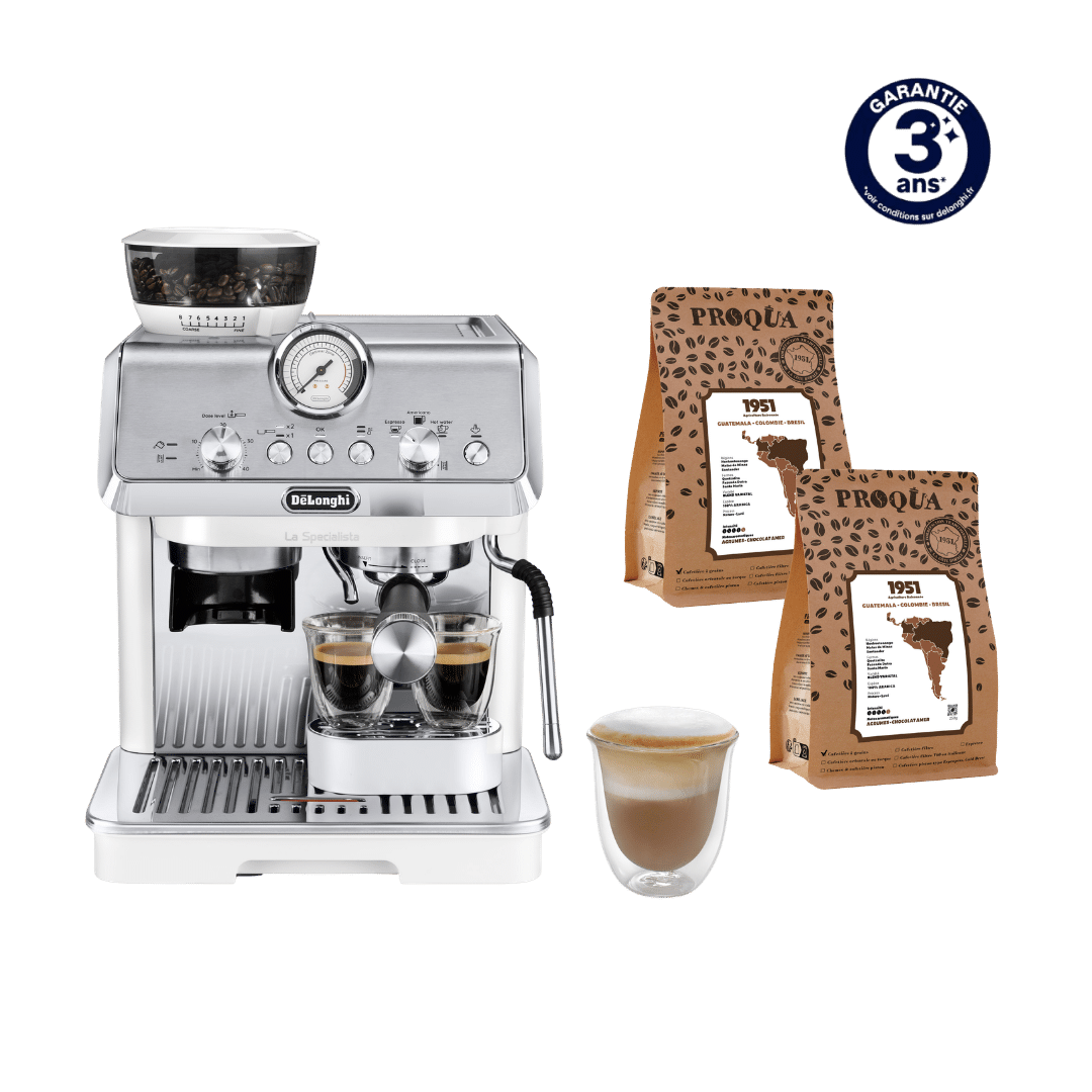 MACHINE À CAFÉ À GRAINS LA SPECIALISTA ARTE BLANCHE EC9155.W DELONGHI + 500G DE CAFÉ 1951 OFFERTS (2x250g)