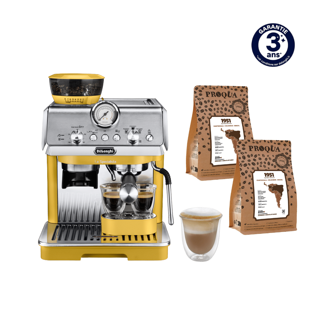 MACHINE À CAFÉ À GRAINS LA SPECIALISTA ARTE JAUNE EC9155.YE DELONGHI + 500G DE CAFÉ 1951 OFFERTS (2x250g)