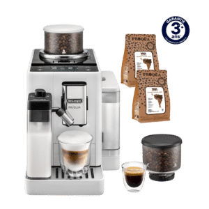 MACHINE À CAFÉ À GRAIN RIVELIA LATTE BLANC ARCTIQUE FEB4455.W + 2 PAQUETS DE CAFÉ OFFERTS
