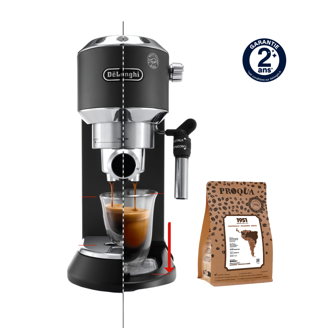 MACHINE À CAFÉ EXPRESSO DEDICA NOIR MAT EC695.BK + 250G DE CAFÉ 1951 OFFERTS