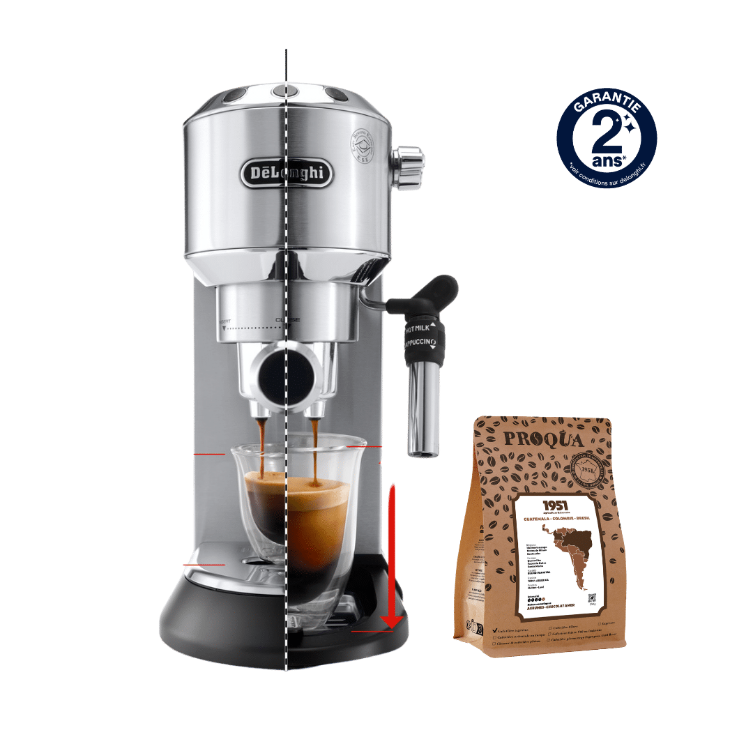 MACHINE À CAFÉ DEDICA MÉTAL BROSSÉ EC695.M DELONGHI + 250G DE CAFÉ 1951 OFFERTS